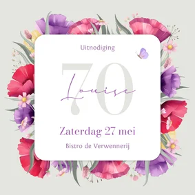 Stijlvolle uitnodiging met kleurrijke klaprozen en vlinder