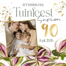 Stijlvolle uitnodiging tuinfeest samen 90 gezin planten goud