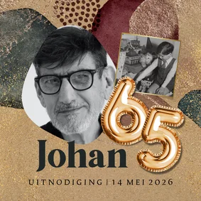 Stijlvolle uitnodigingskaart 65 jaar kraft ballonnen