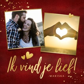 Stijlvolle valentijnskaart met 2 eigen foto's en goud