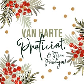 Stijlvolle verjaardagskaart kerst botanisch confetti goud