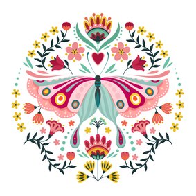 Stijlvolle verjaardagskaart met vlinder en bloemen