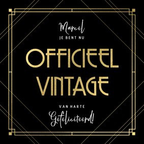 Stijlvolle verjaardagskaart officieel vintage, zwart en goud