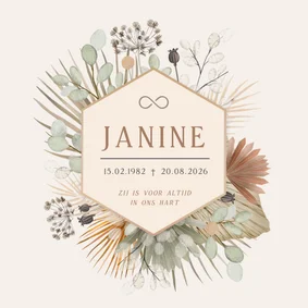 Stijlvolle vierkante rouwkaart met aquarel droogbloemen