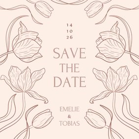 Stijlvolle vintage trouwkaart beige bloemen save the date