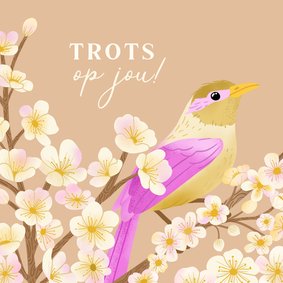 Stijlvolle wenskaart trots op jou met vogel