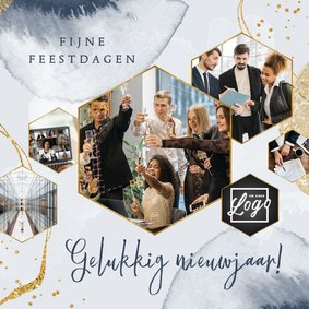 Stijlvolle zakelijke kerstkaart goud fotocollage nieuwjaar