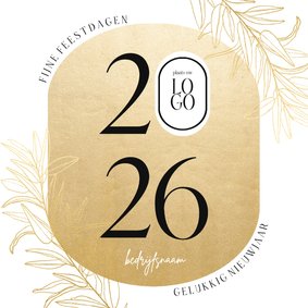 Stijlvolle zakelijke kerstkaart gouden ovaal logo en jaartal