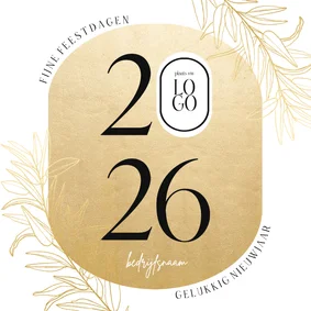 Stijlvolle zakelijke kerstkaart gouden ovaal logo en jaartal