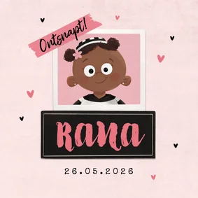 Stoer geboortekaartje boefje meisje baby roze polaroid