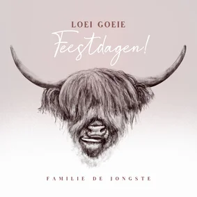 Stoere kerstkaart potloodtekening Schotse hooglander