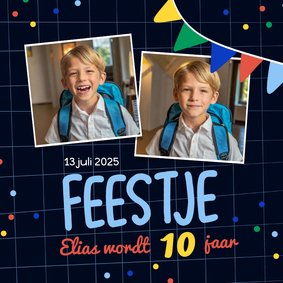 Stoere kinderfeestje uitnodiging zwart met vlaggetjes