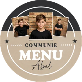 Stoere ronde menukaart communie jongen kraftlook