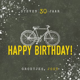 Stoere verjaardagskaart happy birthday fiets en spetters