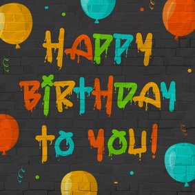 Stoere verjaardagskaart met kleurrijke graffiti letters