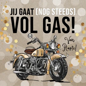 Stoere verjaardagskaart vintage motor illustratie confetti