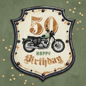 Stoere verjaardagskaart vintage motor sign 50 jaar 