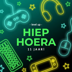 Stoere zwarte en neon verjaardagskaart gamer