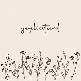 Subtiel verjaardagskaartje met lijntekening van bloemen