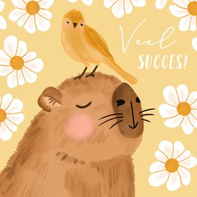 Succes wenskaart met capybara en vogel