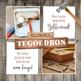 Tegoedbon klussen nieuwe woning fotokaart hout