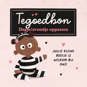 Tegoedbon oppassen klein boefje meisje baby