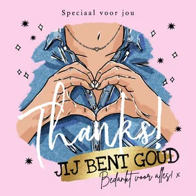 Toffe bedankkaart 'Jij bent goud' illustratie hart handen