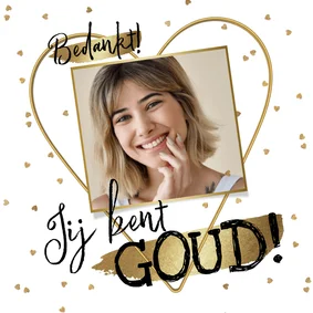 Trendy bedankkaart 'Jij bent goud' hart goud confetti foto