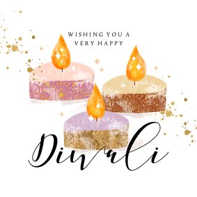 Trendy Diwali kaart kaarsjes spetters goud