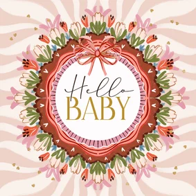 Trendy felicitatiekaart geboorte kleurrijke bloemetjes strik