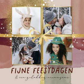 Trendy fotokaart fijne feestdagen watercolor strik goud
