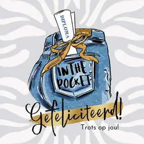 Trendy geslaagd kaart diploma in the pocket jeans goud