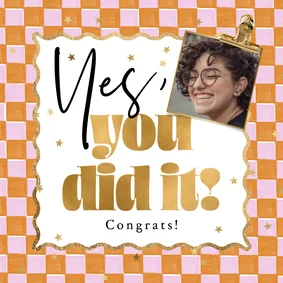 Trendy geslaagd kaart 'You did it' blokjespatroon foto goud