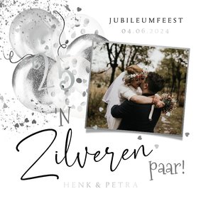 Trendy jubileum 25 jaar zilveren paar ballonnen foto hartjes