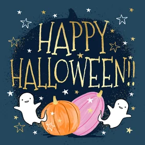Trendy kaart Halloween pompoen goud spookjes sterren