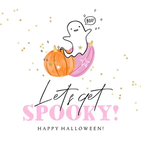 Trendy kaart Spooky Halloween pompoen spookje sterren goud