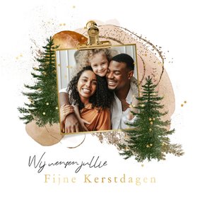 Trendy kerstkaart Boho kerst watercolor kerstbomen goud ster