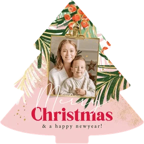 Trendy kerstkaart botanische takken foto goudlook 