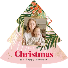 Trendy kerstkaart botanische takken foto goudlook 