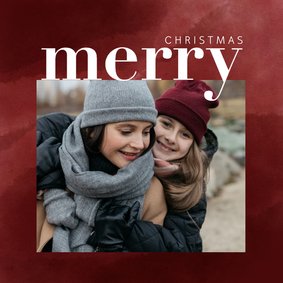 Trendy kerstkaart met foto, waterverf en merry christmas