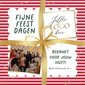 Trendy kerstkaart zakelijk bedankt strik lint goud logo ster