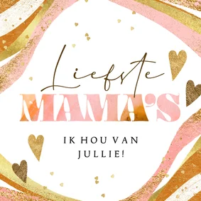 Trendy moederdagkaart liefste mama’s kleurrijk hart goud