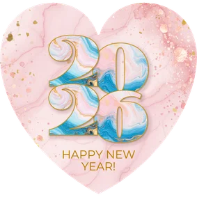 Trendy nieuwjaarskaart roze hartje met marmeren jaartal