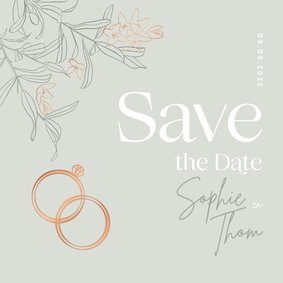 Trendy Save the Date groen olijftakjes brons