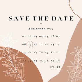 Trendy Save the Date kalender abstracte vormen en plantje