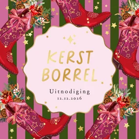 Trendy uitnodiging kerstborrel howdy holidays laars goud