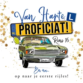 Trendy verjaardagskaart kenteken auto rijlessen confetti