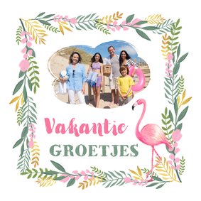 Tropische vakantiekaart met eigen foto flamingo