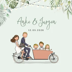 Trouwkaart bakfiets confetti av