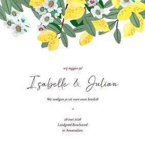 Trouwkaart bloemen en citroenen